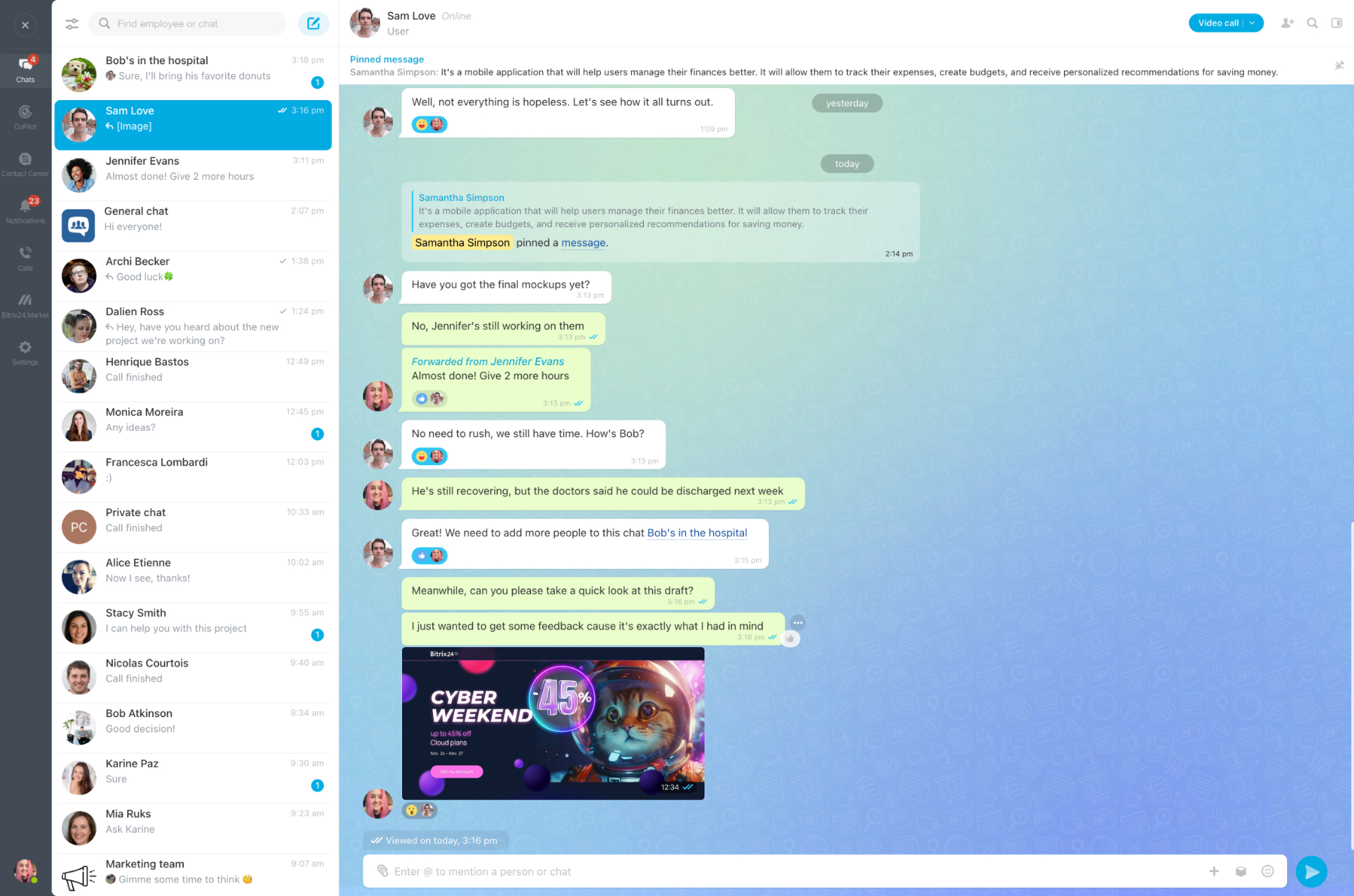 Interface de chat corporativo do Bitrix24