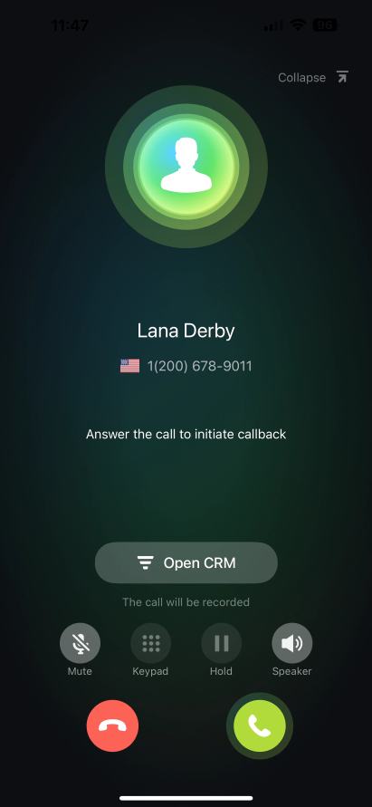 Ligação no iPhone com Open CRM